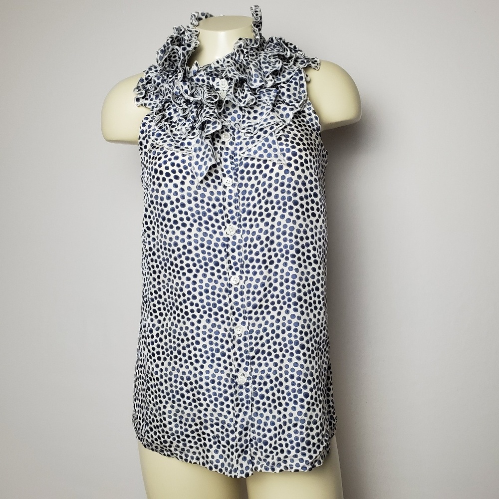 J. CREW SILK RUFFLED-NECK BUTTON UP SZ 2